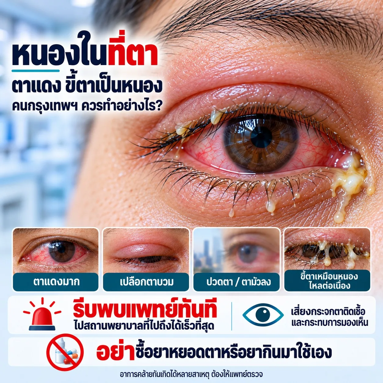 หนองในที่ตา ตาแดงขี้ตาเป็นหนอง คนกรุงเทพฯ ทำอย่างไร
